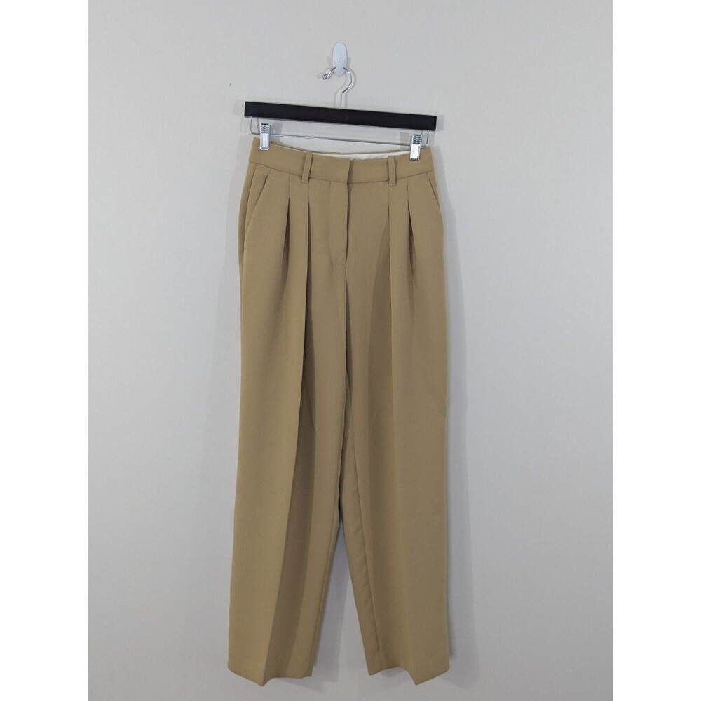 Wilfred Effortless Pants Aritzia Tan Wide Leg Pleated Trouser High-Rise Sz 2